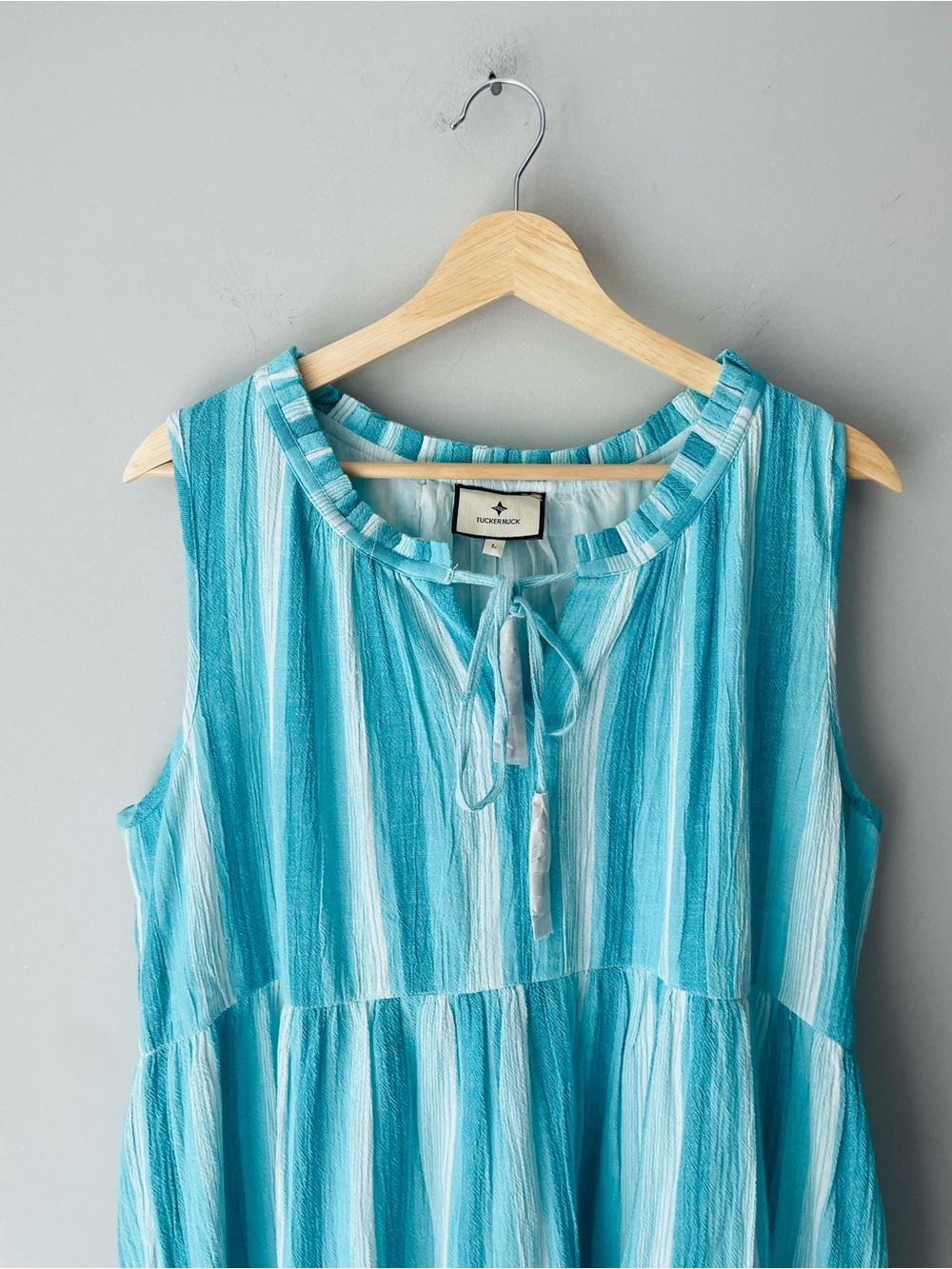 Tuckernuck Salty Paloma Aquamarine Striped Tiered Midi Dress NWOT - Picture 5 of 10